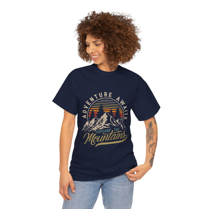 Adventure Awaits Explore the Mountains T-Shirt - Unisex Heavy Cotton Tee