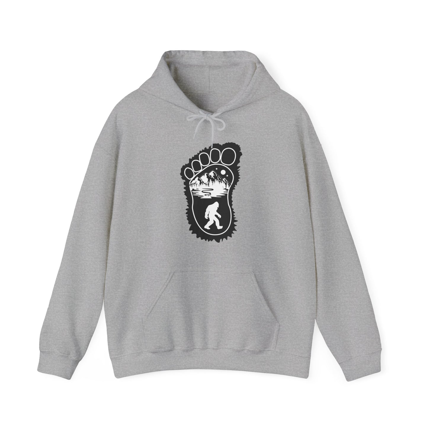 Bigfoot Print with Mountains - Unisex Premium Pullover Hoodie - Bigfoot Bigheart Studio