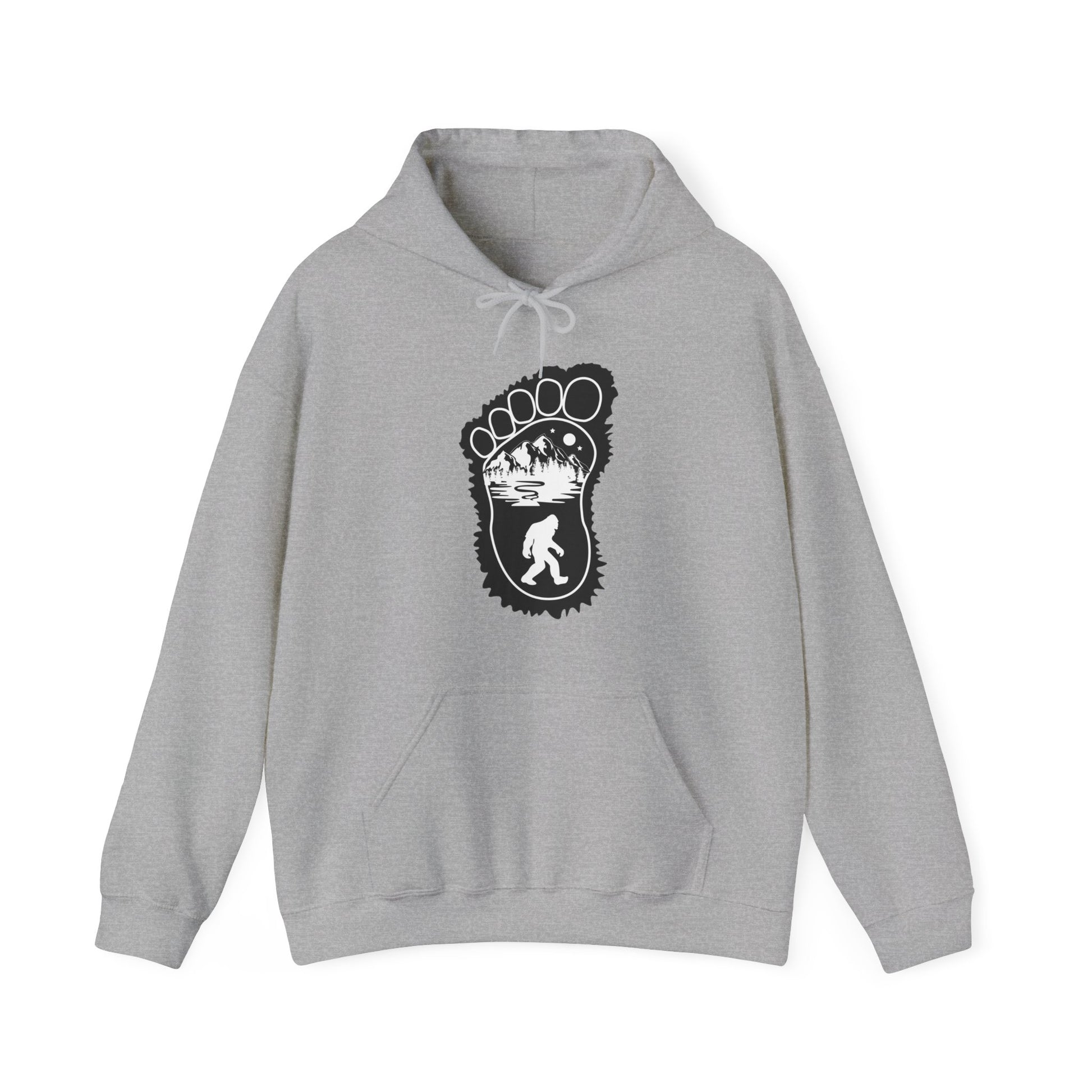 Bigfoot Print with Mountains - Unisex Premium Pullover Hoodie - Bigfoot Bigheart Studio