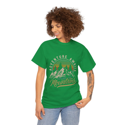 Adventure Awaits Explore the Mountains T-Shirt - Unisex Heavy Cotton Tee