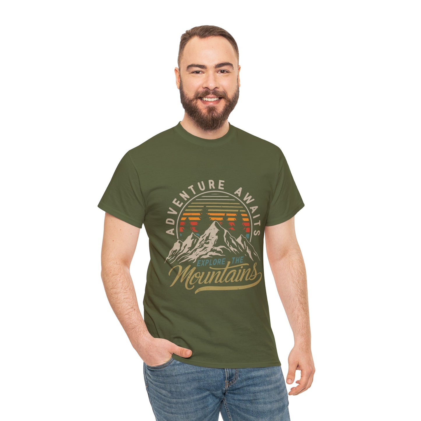 Adventure Awaits Explore the Mountains T-Shirt - Unisex Heavy Cotton Tee