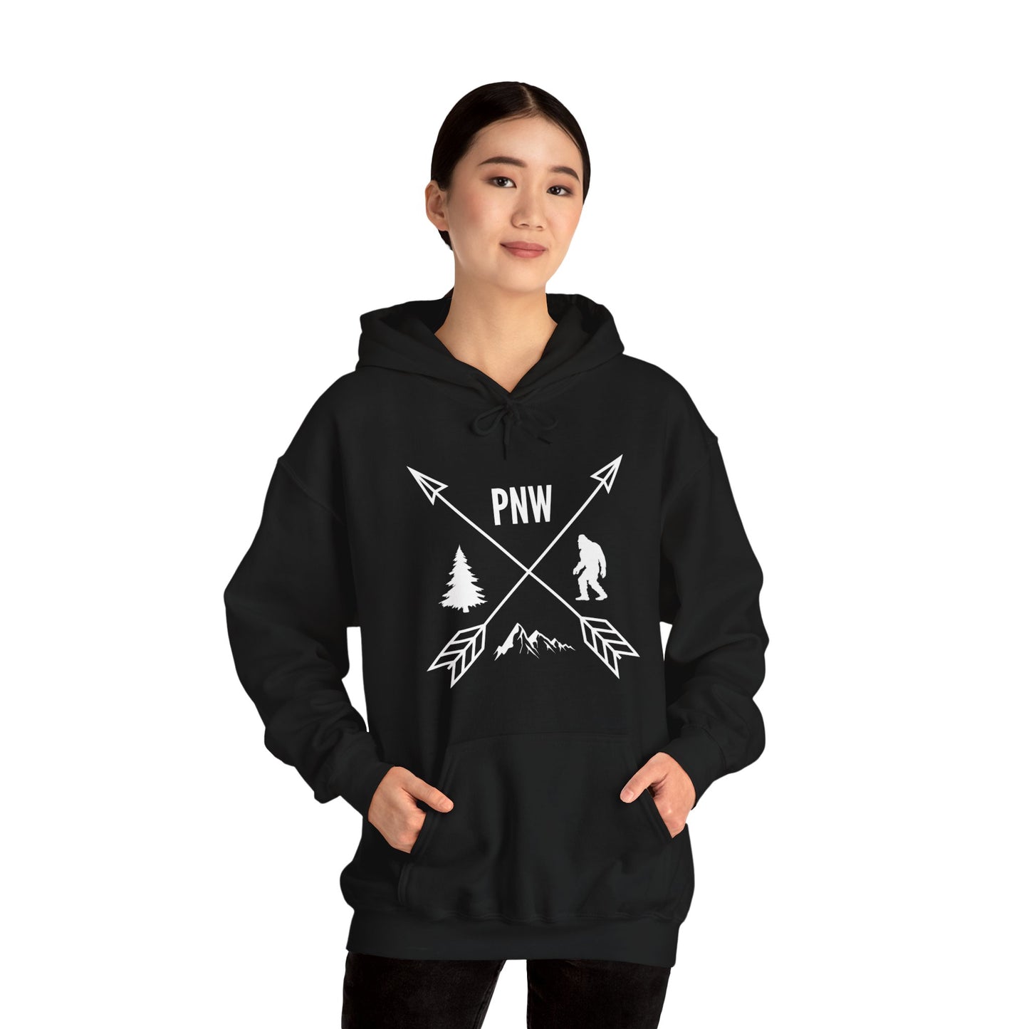 Pacific Northwest PNW Crossed Arrows with Bigfoot - Unisex Heavy Blend™ Hooded Sweatshirt