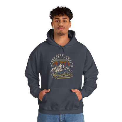 Adventure Awaits Explore the Mountains Hoodie - Unisex Heavy Blend™ Hooded Sweatshirt - Bigfoot Bigheart Studio