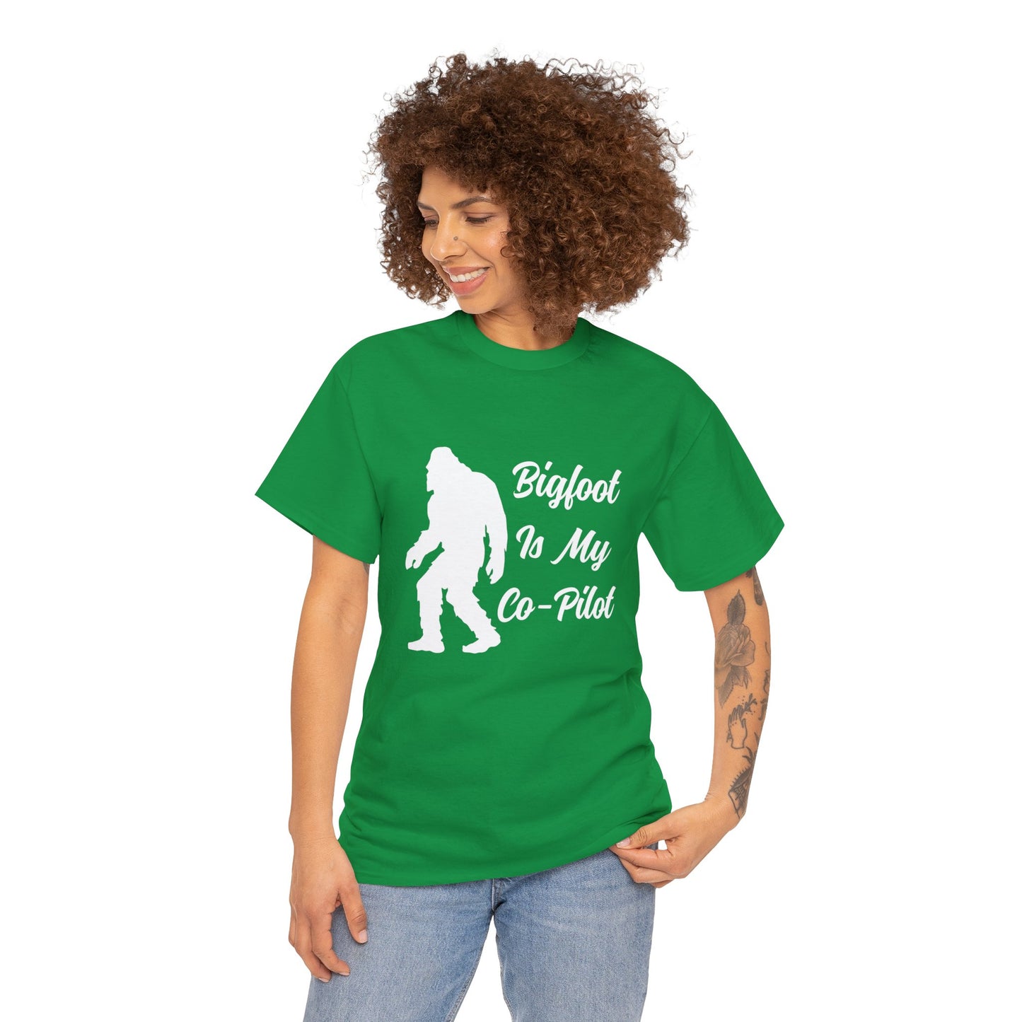 Bigfoot Is My Co-Pilot - Unisex Heavy Cotton Tee