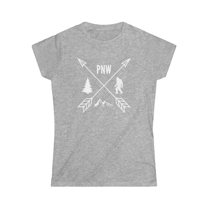 PNW Crossed Arrows - Women's Softstyle Tee - Bigfoot Bigheart Studio