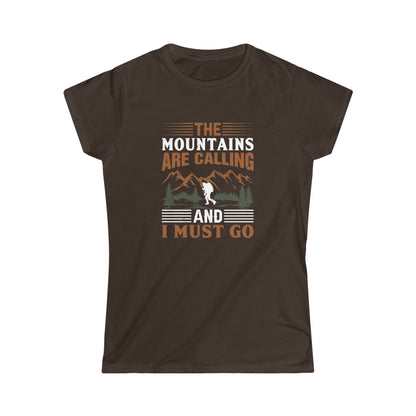 The Mountains are Calling T-Shirt - Women's Softstyle Tee - Bigfoot Bigheart Studio