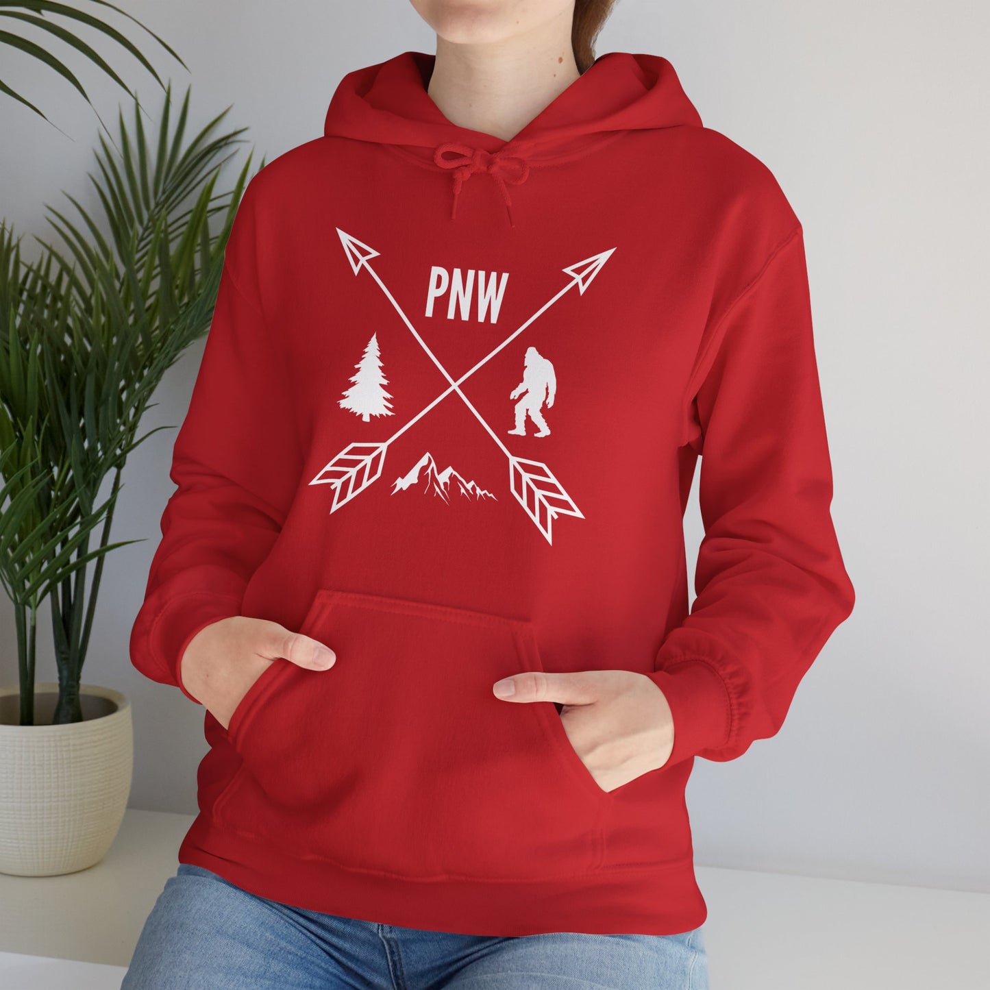 Pacific Northwest PNW Crossed Arrows with Bigfoot - Unisex Heavy Blend™ Hooded Sweatshirt