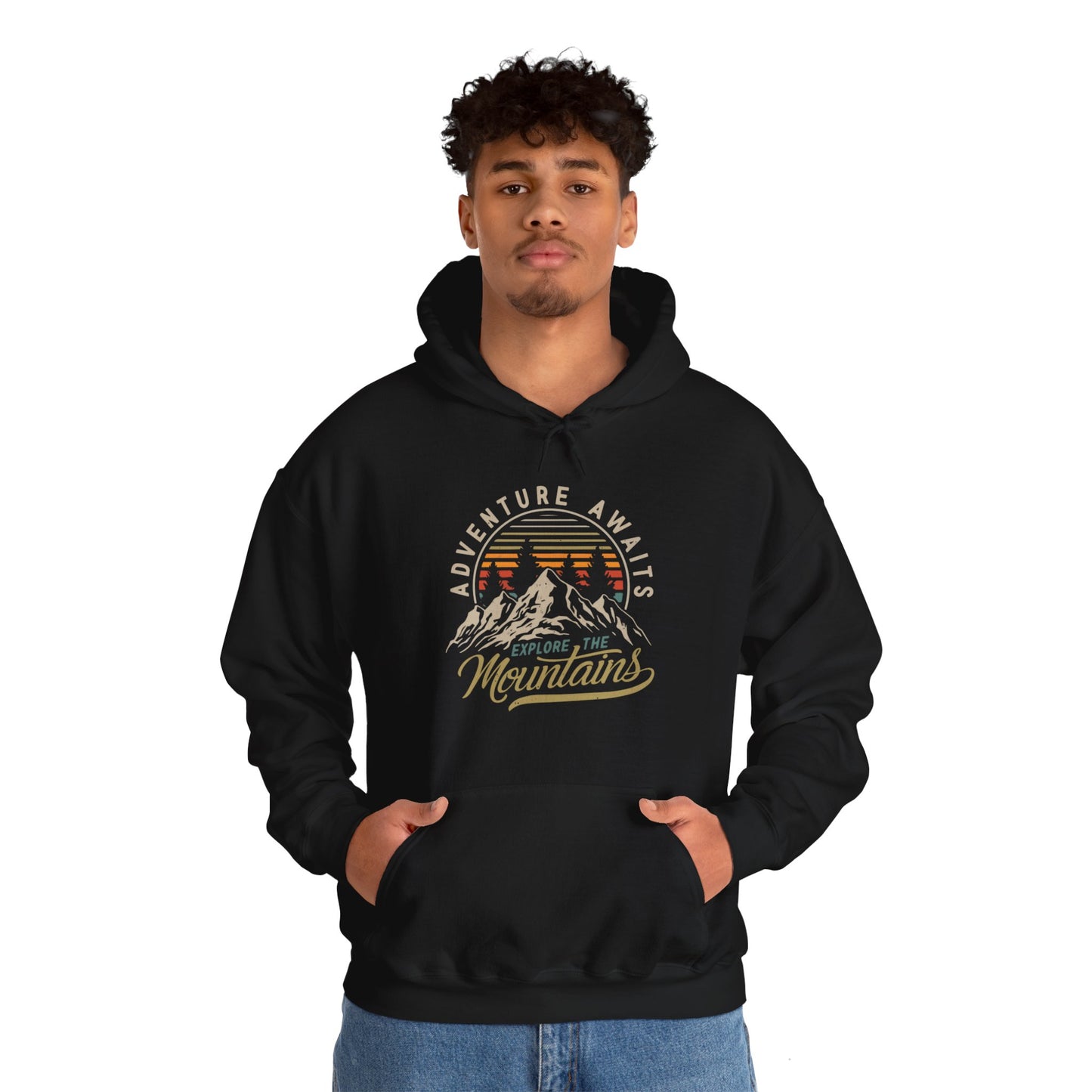 Adventure Awaits Explore the Mountains Hoodie - Unisex Heavy Blend™ Hooded Sweatshirt - Bigfoot Bigheart Studio