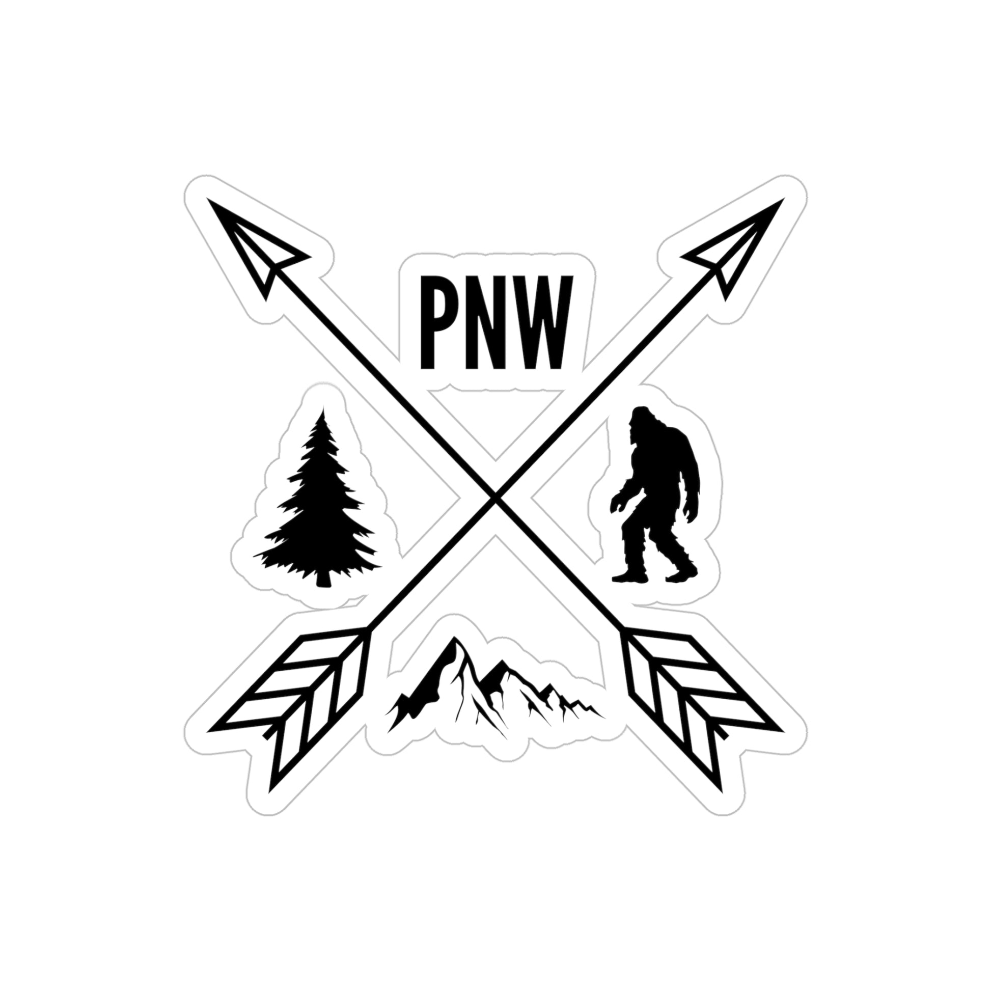 PNW Crossed Arrows - Die-cut Vinyl Sticker - Bigfoot Bigheart Studio