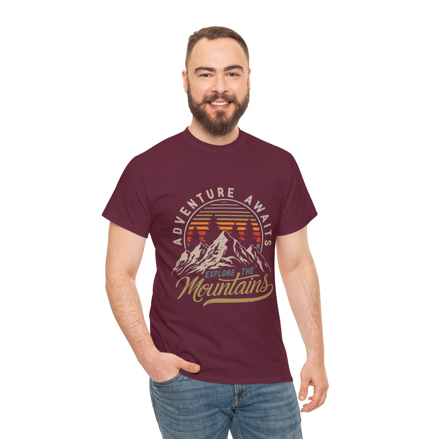 Adventure Awaits Explore the Mountains T-Shirt - Unisex Heavy Cotton Tee