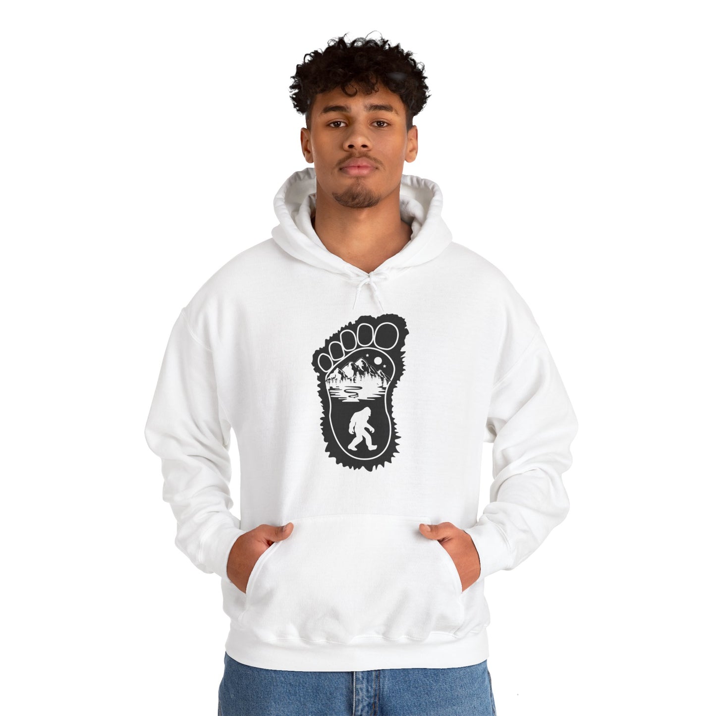 Bigfoot Print with Mountains - Unisex Premium Pullover Hoodie - Bigfoot Bigheart Studio