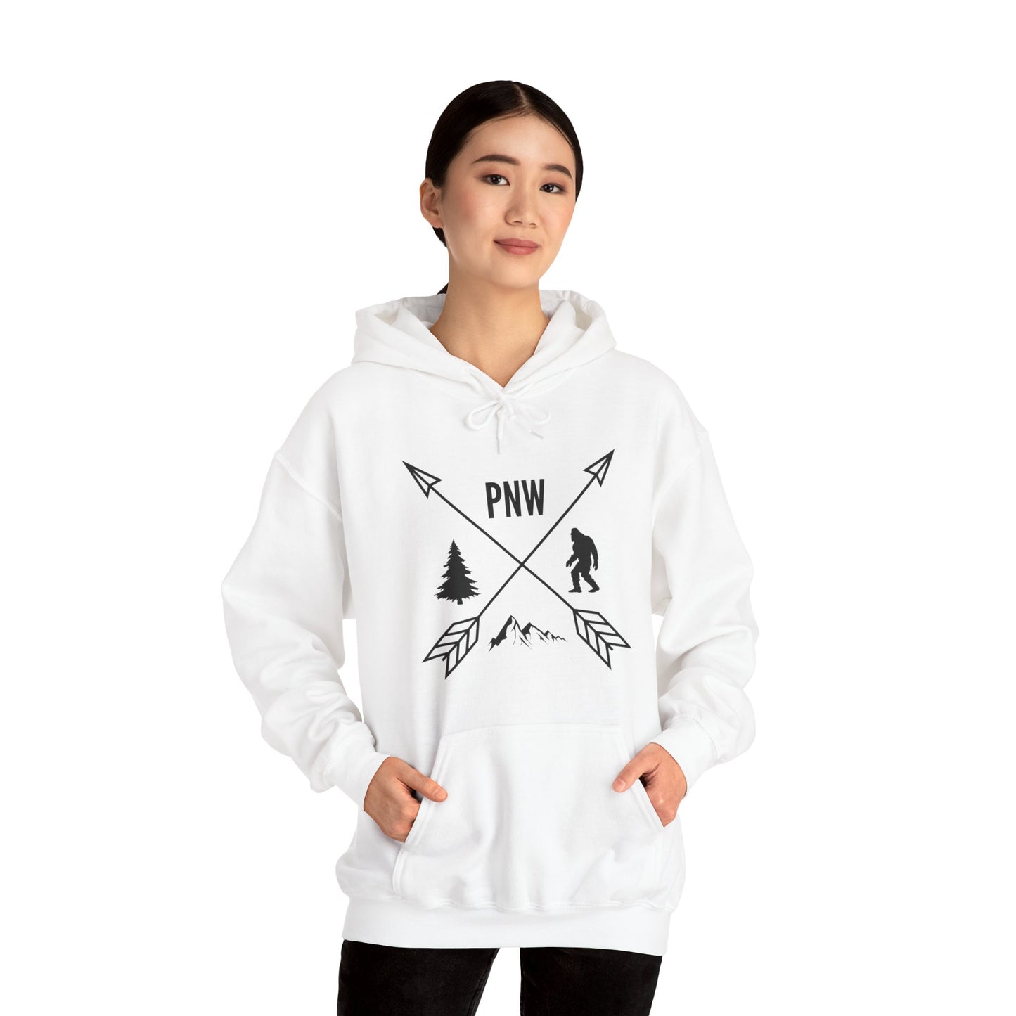 Pacific Northwest PNW Crossed Arrows with Bigfoot - Unisex Heavy Blend™ Hooded Sweatshirt