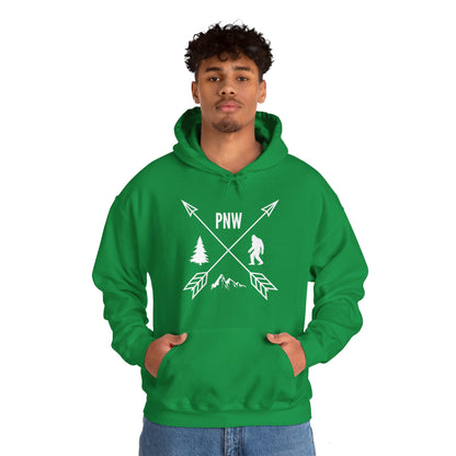 Pacific Northwest PNW Crossed Arrows with Bigfoot - Unisex Heavy Blend™ Hooded Sweatshirt