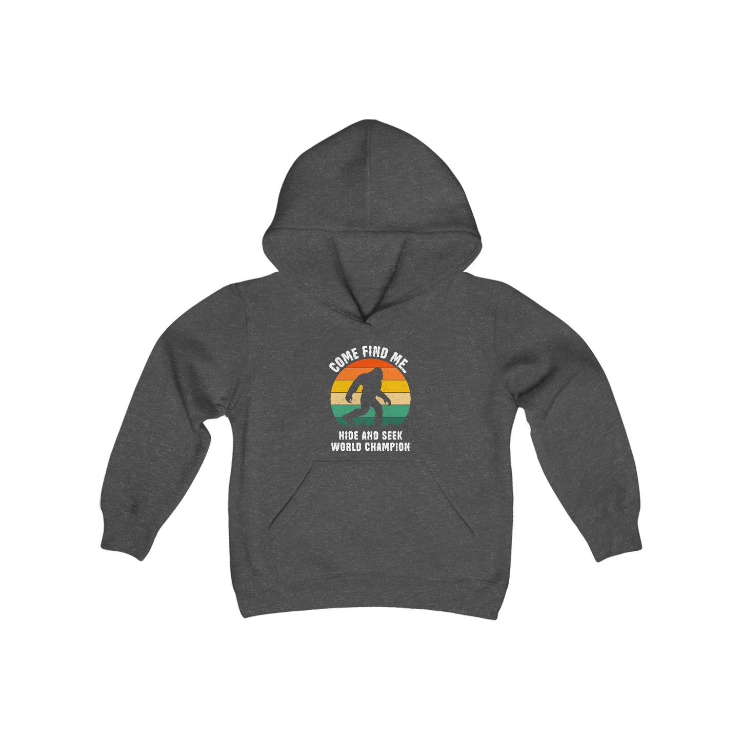 Bigfoot Hide and Seek Champion - Youth Heavy Blend Hooded Sweatshirt - Bigfoot Bigheart Studio