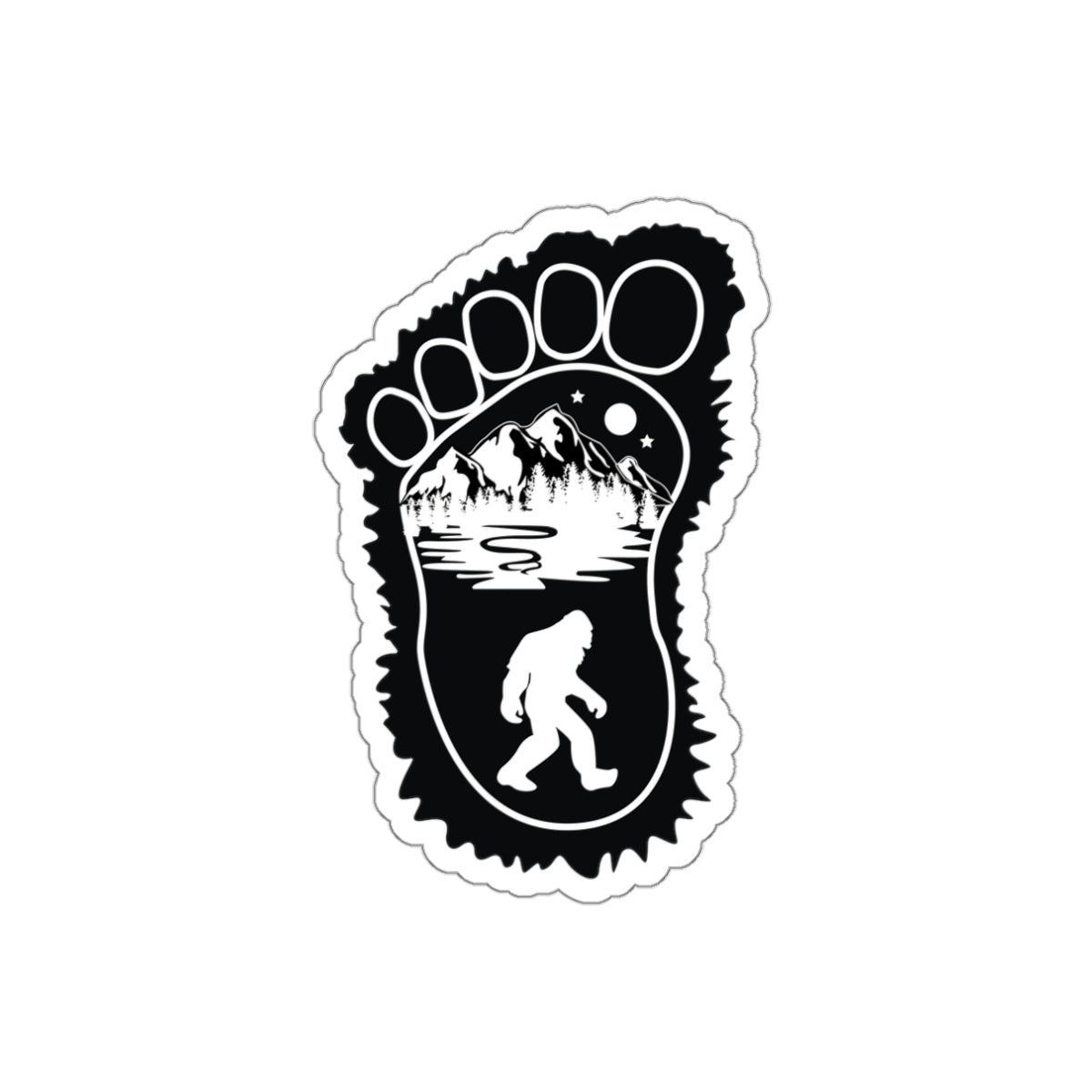 Bigfoot Print with Mountains - Die-Cut Sticker - Bigfoot Bigheart Studio