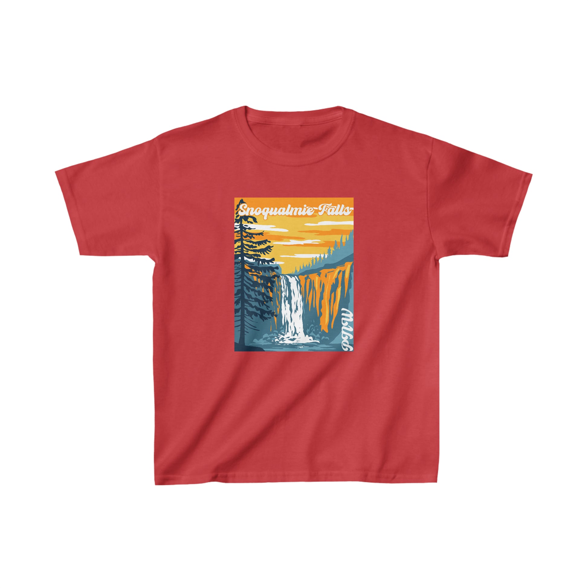 PNW Snoqualmie Falls Kids T-Shirt - Kids Heavy Cotton™ Tee - Bigfoot Bigheart Studio