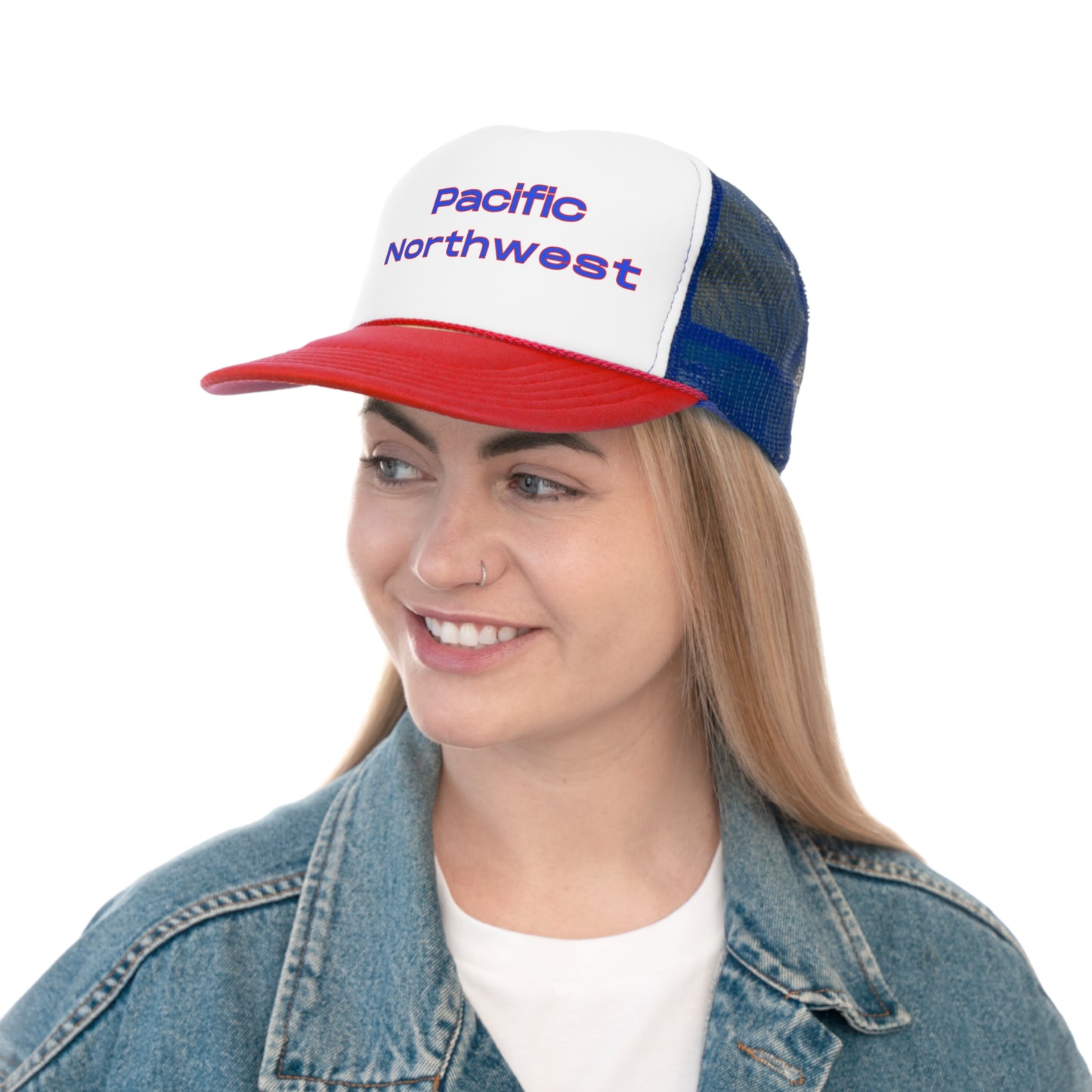 Pacific Northwest Simple - Blue with Red - Trucker Caps