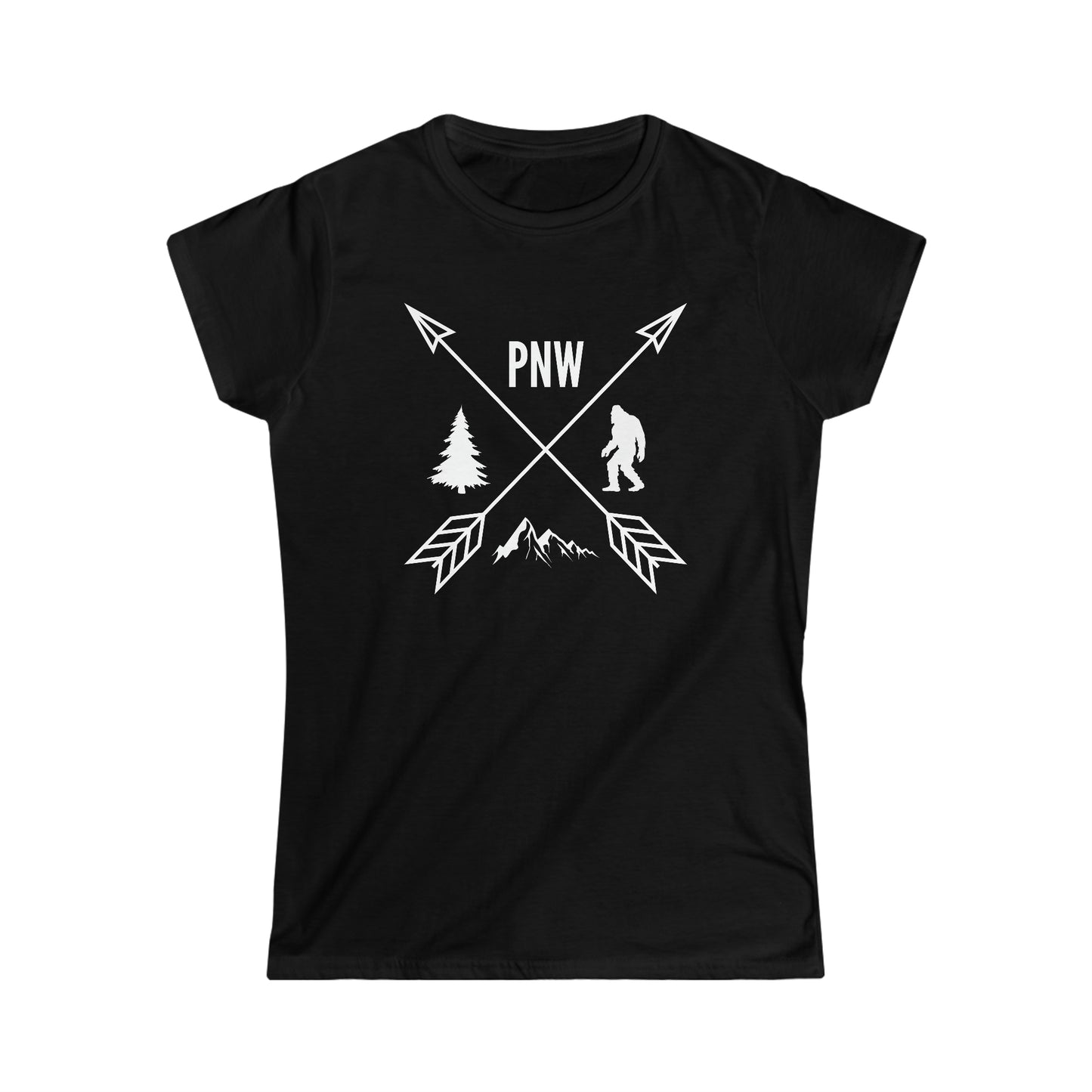 PNW Crossed Arrows - Women's Softstyle Tee - Bigfoot Bigheart Studio