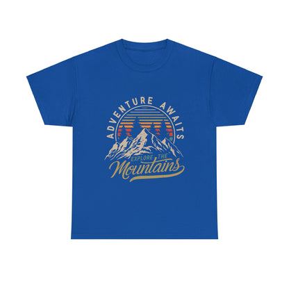 Adventure Awaits Explore the Mountains T-Shirt - Unisex Heavy Cotton Tee