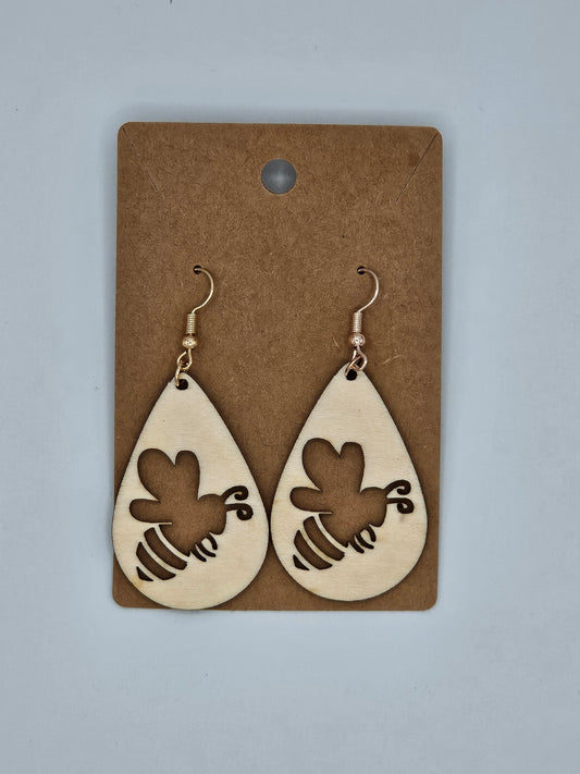 Bee Earrings - Wood Earrings - Bigfoot Bigheart Studio