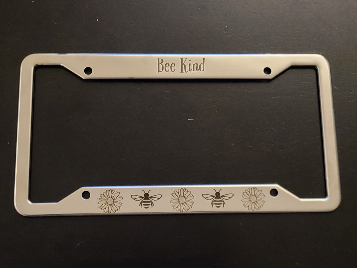 Bee Kind  - Stainless Steel License Plate Frame - Bigfoot Bigheart Studio