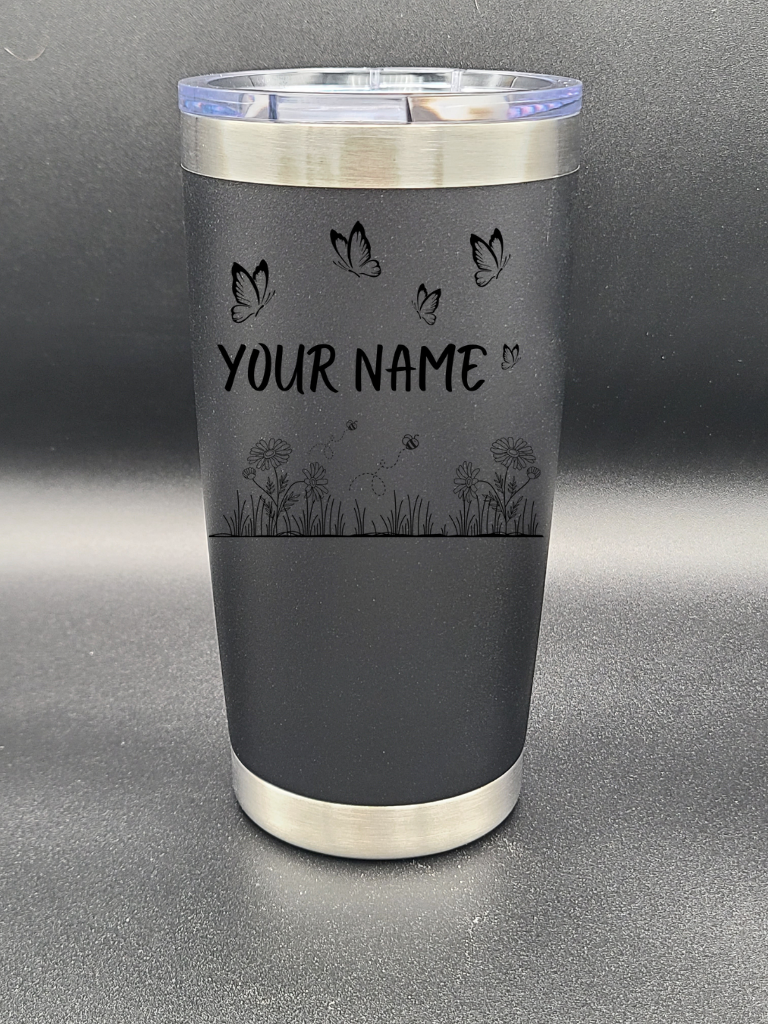 Butterflies and Bees - Customizable - 20 Oz Coffee Cup - Water Tumbler - Bigfoot Bigheart Studio