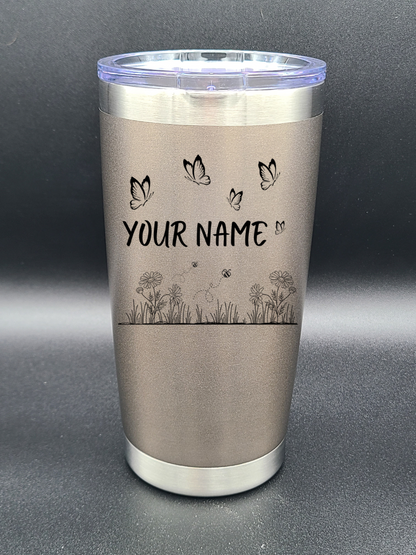 Butterflies and Bees - Customizable - 20 Oz Coffee Cup - Water Tumbler - Bigfoot Bigheart Studio