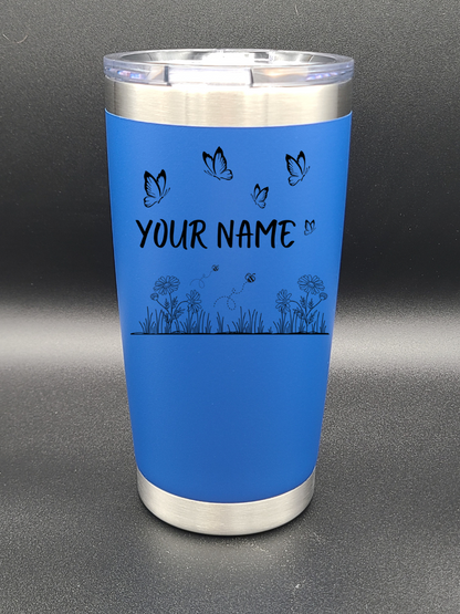 Butterflies and Bees - Customizable - 20 Oz Coffee Cup - Water Tumbler - Bigfoot Bigheart Studio