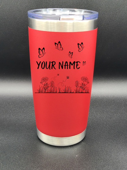 Butterflies and Bees - Customizable - 20 Oz Coffee Cup - Water Tumbler - Bigfoot Bigheart Studio