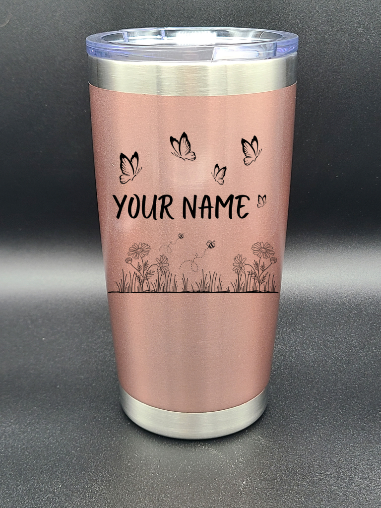 Butterflies and Bees - Customizable - 20 Oz Coffee Cup - Water Tumbler - Bigfoot Bigheart Studio