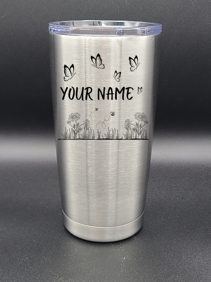 Butterflies and Bees - Customizable - 20 Oz Coffee Cup - Water Tumbler - Bigfoot Bigheart Studio