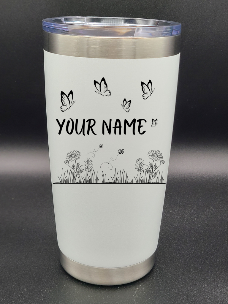 Butterflies and Bees - Customizable - 20 Oz Coffee Cup - Water Tumbler - Bigfoot Bigheart Studio