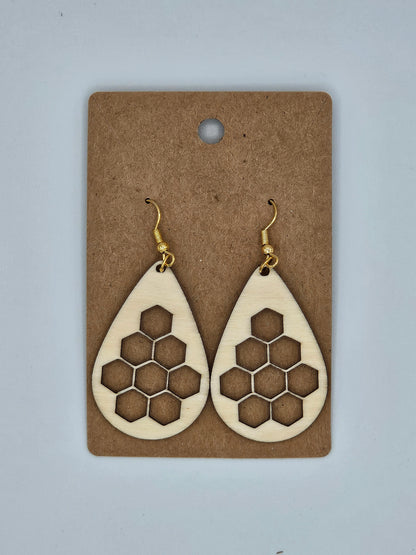 Honeycomb Earrings - Wood Earrings - Bigfoot Bigheart Studio