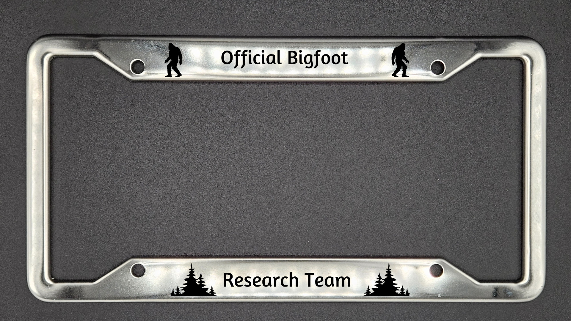 Official Bigfoot Research Team - Stainless Steel License Plate Frame - Bigfoot Bigheart Studio