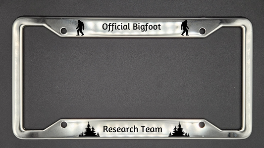 Official Bigfoot Research Team - Stainless Steel License Plate Frame - Bigfoot Bigheart Studio