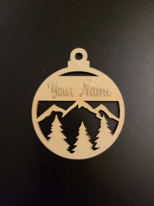 Personalized Wooden Mountains Christmas Ornament - Bigfoot Bigheart Studio