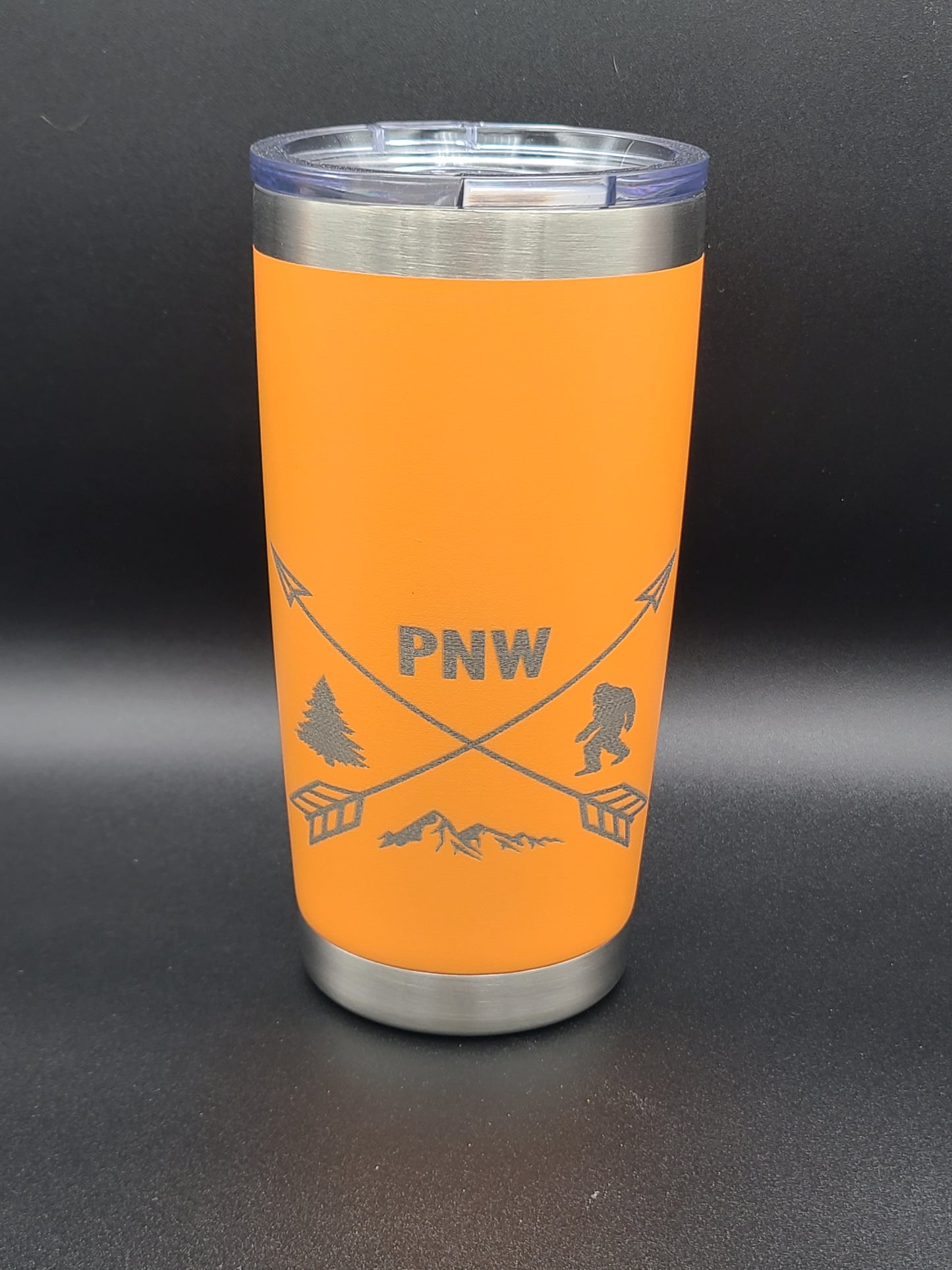 Pacific Northwest PNW Crossed Arrows - Customizable 20 Oz Coffee Cup - Water Tumbler - Bigfoot Bigheart Studio