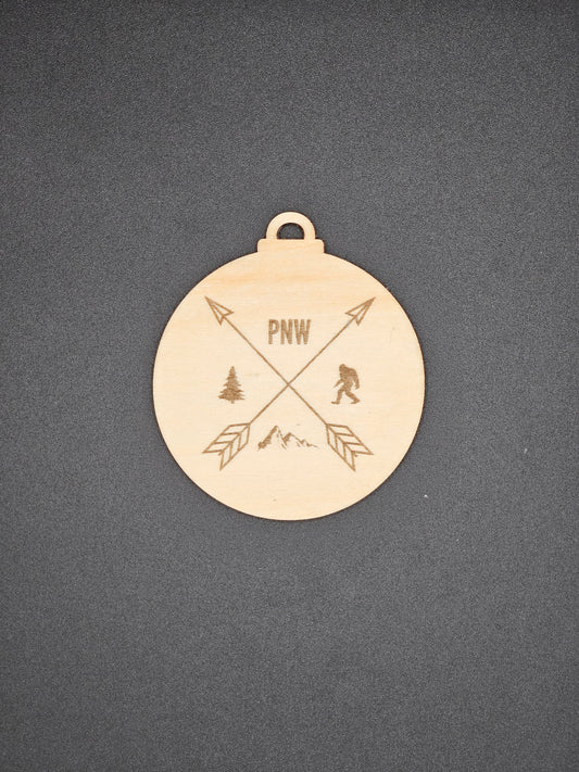 Pacific Northwest Crossed Arrows Ornament - PNW Christmas Ornament - Bigfoot Bigheart Studio