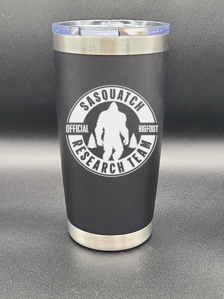 Sasquatch Research Team Official - 20 Oz Coffee Cup - Water Tumbler - Bigfoot Bigheart Studio