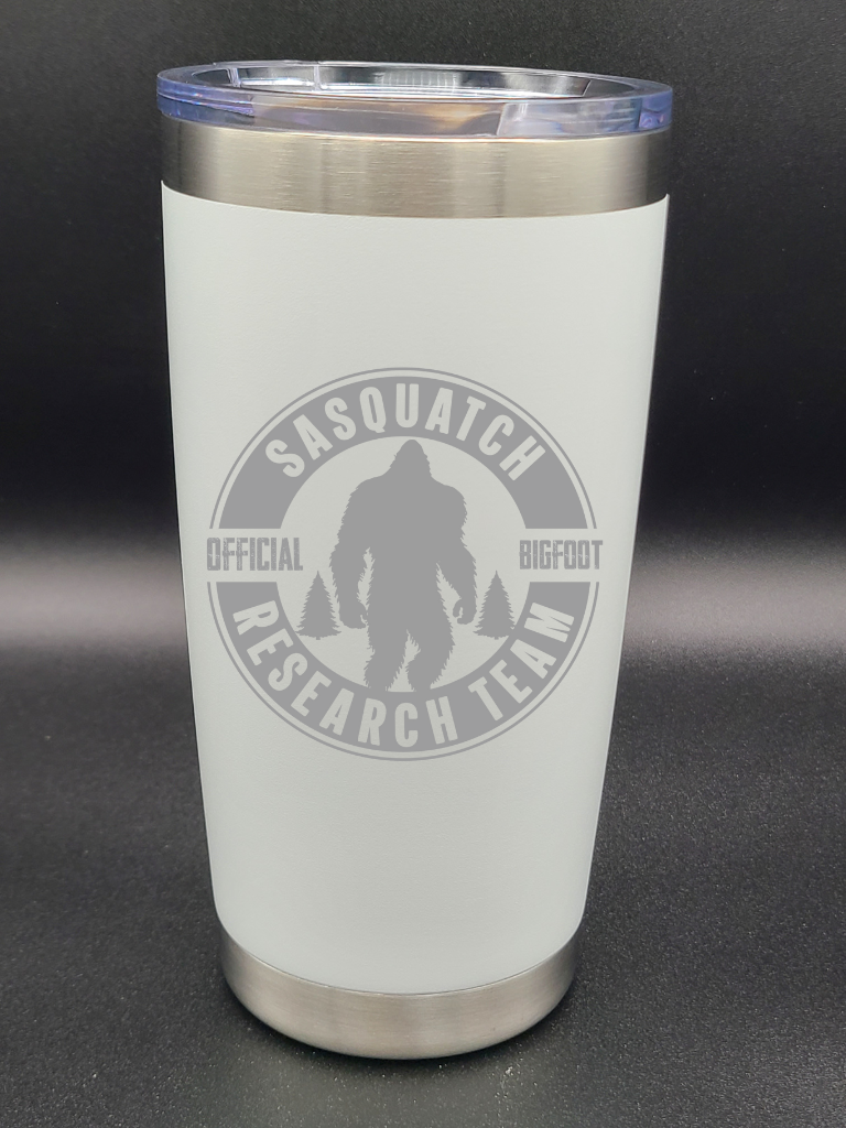 Sasquatch Research Team Official - 20 Oz Coffee Cup - Water Tumbler - Bigfoot Bigheart Studio