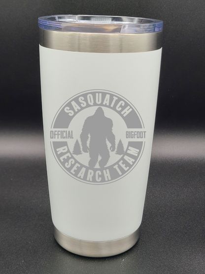Sasquatch Research Team Official - 20 Oz Coffee Cup - Water Tumbler - Bigfoot Bigheart Studio