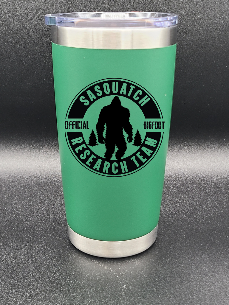 Sasquatch Research Team Official - 20 Oz Coffee Cup - Water Tumbler - Bigfoot Bigheart Studio