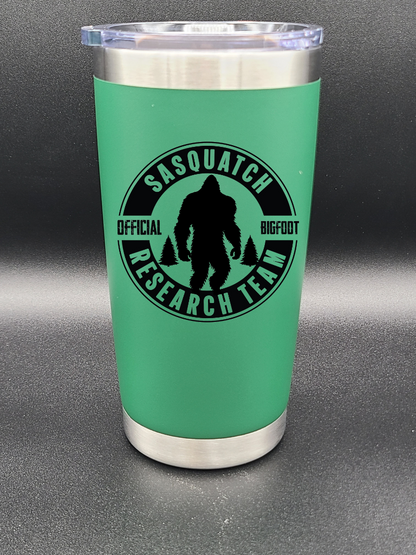 Sasquatch Research Team Official - 20 Oz Coffee Cup - Water Tumbler - Bigfoot Bigheart Studio