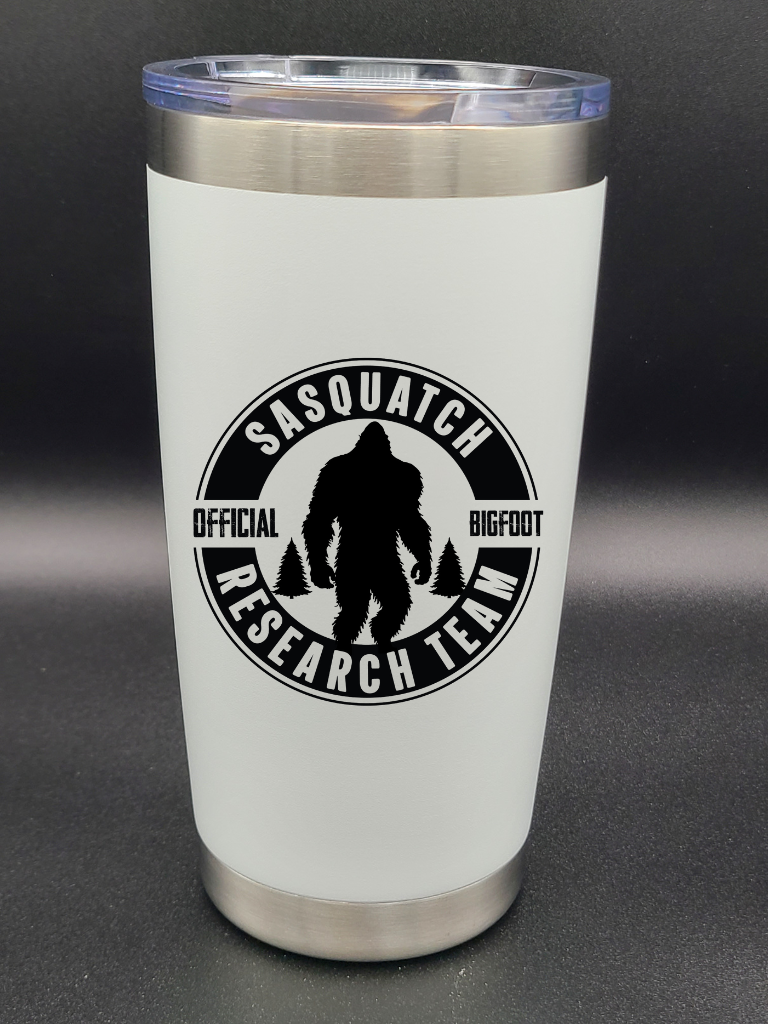 Sasquatch Research Team Official - 20 Oz Coffee Cup - Water Tumbler - Bigfoot Bigheart Studio