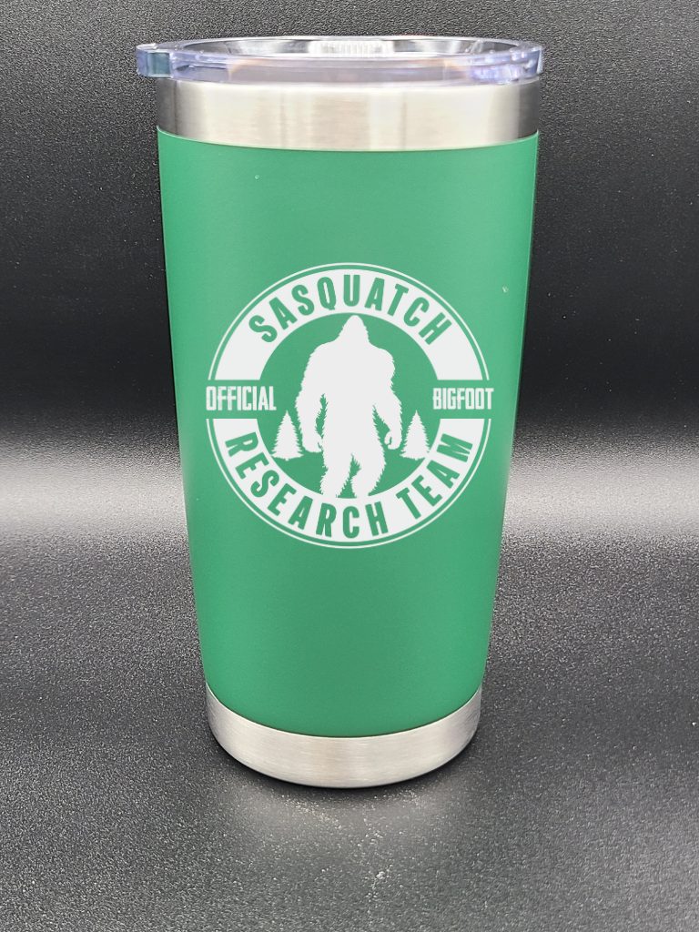 Sasquatch Research Team Official - 20 Oz Coffee Cup - Water Tumbler - Bigfoot Bigheart Studio