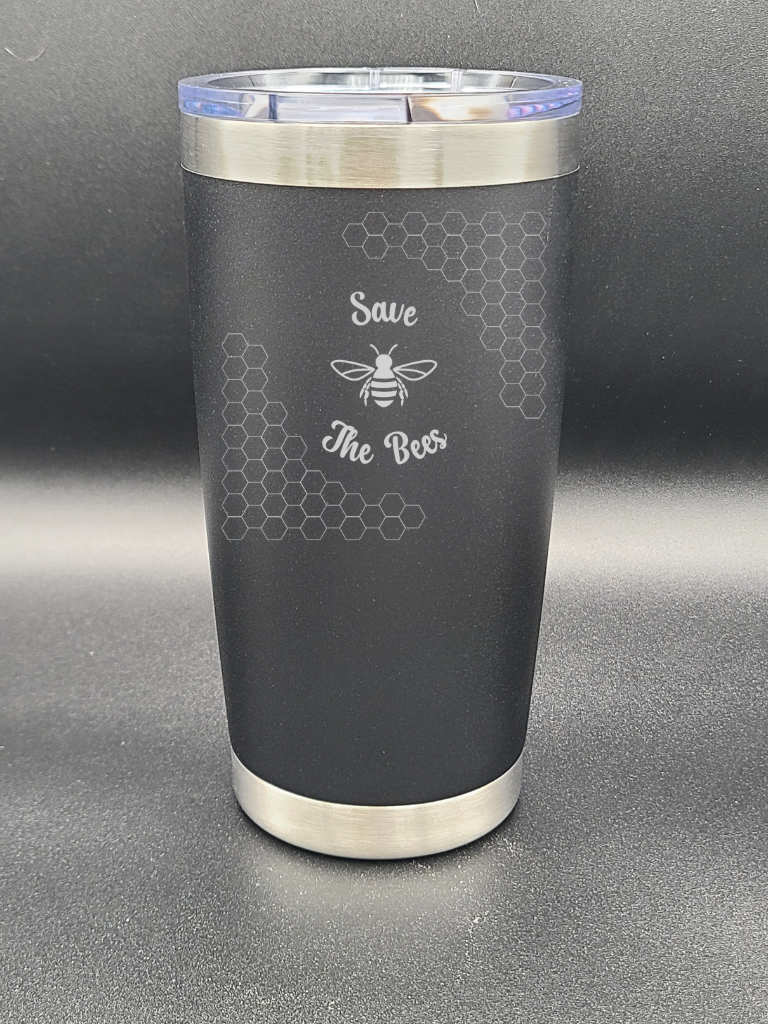 Save the Bees - 20 Oz Coffee Cup - Water Tumbler - Bigfoot Bigheart Studio
