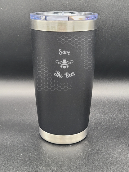 Save the Bees - 20 Oz Coffee Cup - Water Tumbler - Bigfoot Bigheart Studio