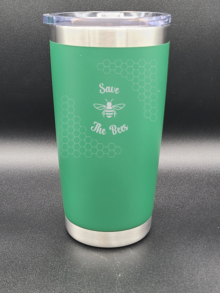 Save the Bees - 20 Oz Coffee Cup - Water Tumbler - Bigfoot Bigheart Studio