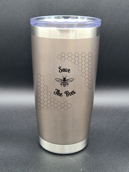 Save the Bees - 20 Oz Coffee Cup - Water Tumbler - Bigfoot Bigheart Studio