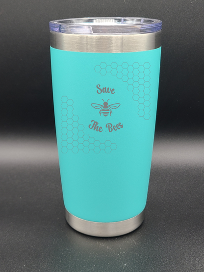 Save the Bees - 20 Oz Coffee Cup - Water Tumbler - Bigfoot Bigheart Studio